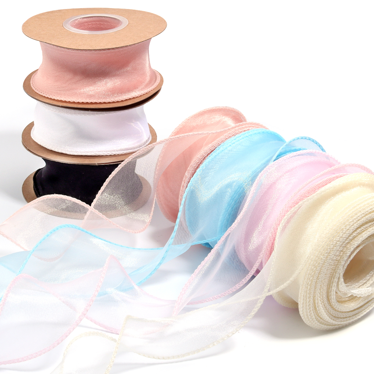 10yards/roll Sheer Chiffon Rib - Ribbon Organza Roll บทวิจารณ์และราคา