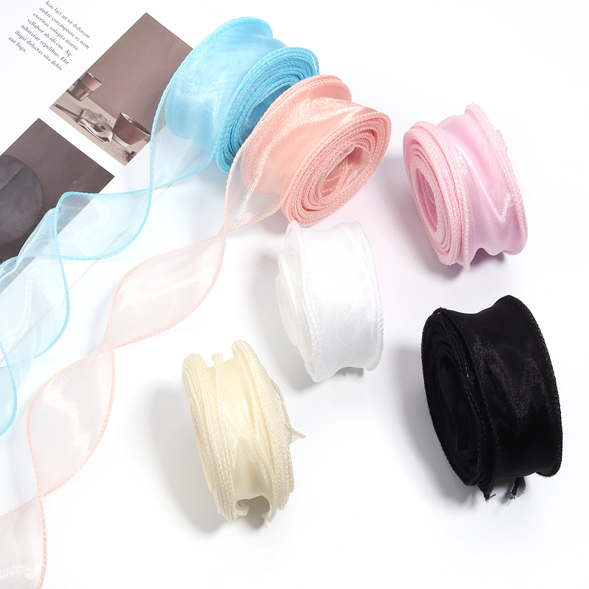 10yards/roll Sheer Chiffon Rib - Ribbon Organza Roll บทวิจารณ์และราคา